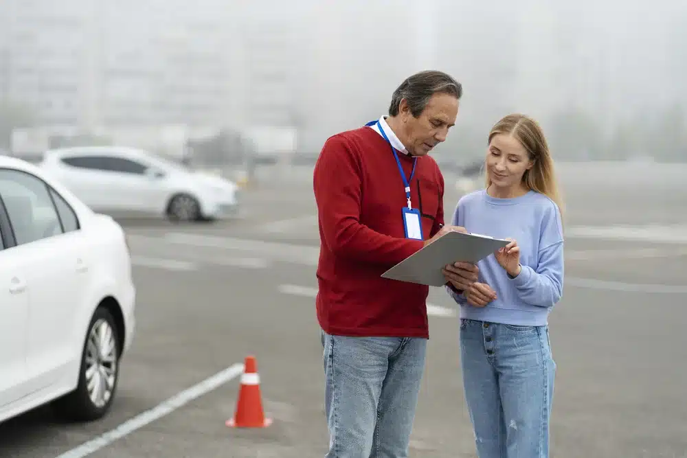 mujer obteniendo su licencia de conducir